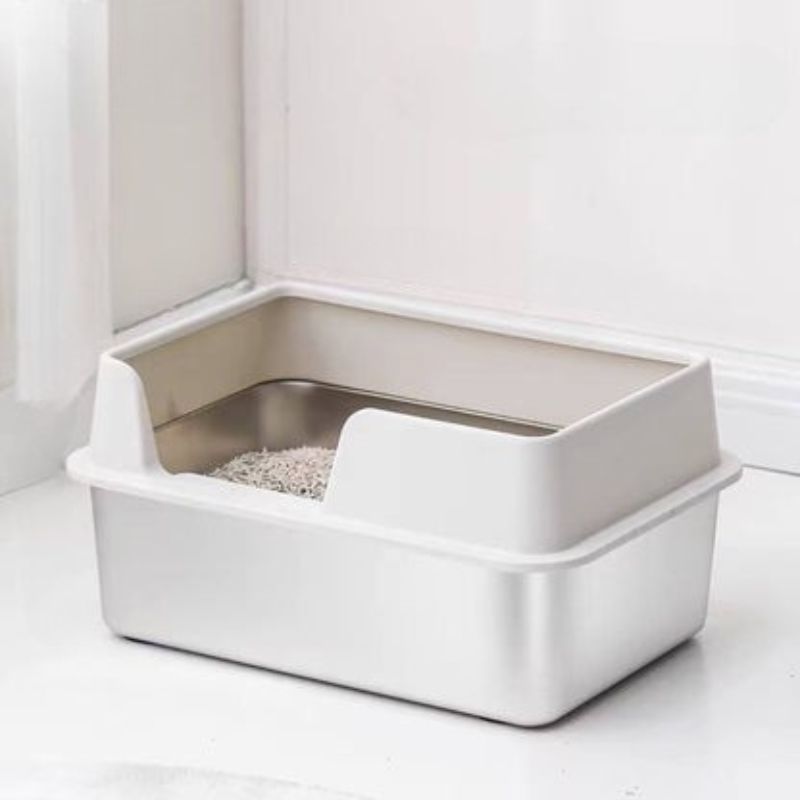Litière chat inox blanc – design hygiénique pour chats d’intérieur