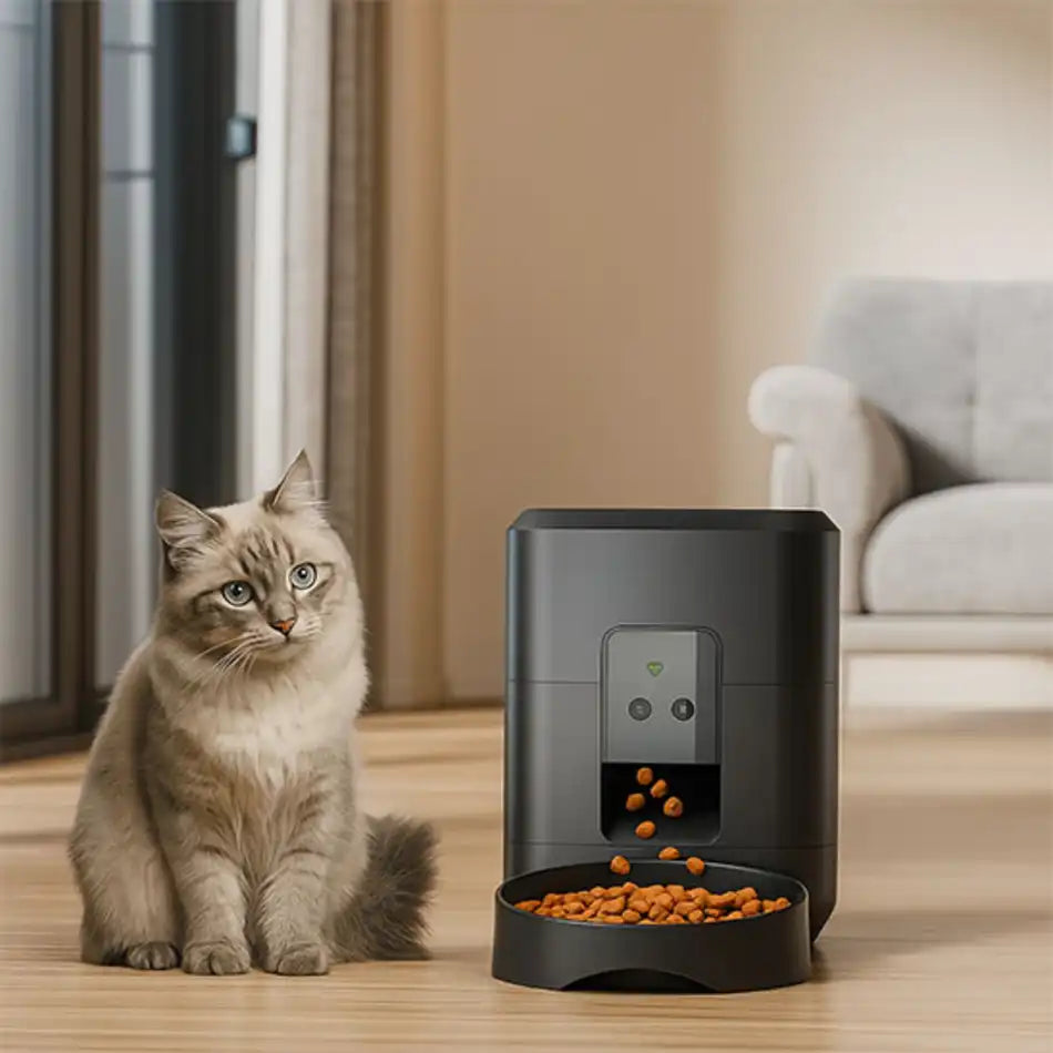 Distribution prĂ©cise des croquettes avec capteur, bol stable pour chat dâintĂ©rieur