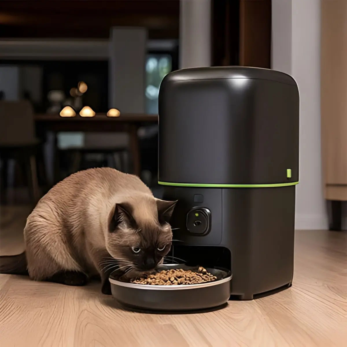 distributeur de croquettes pour chat connecté avec caméra, idéal pour les repas automatiques.