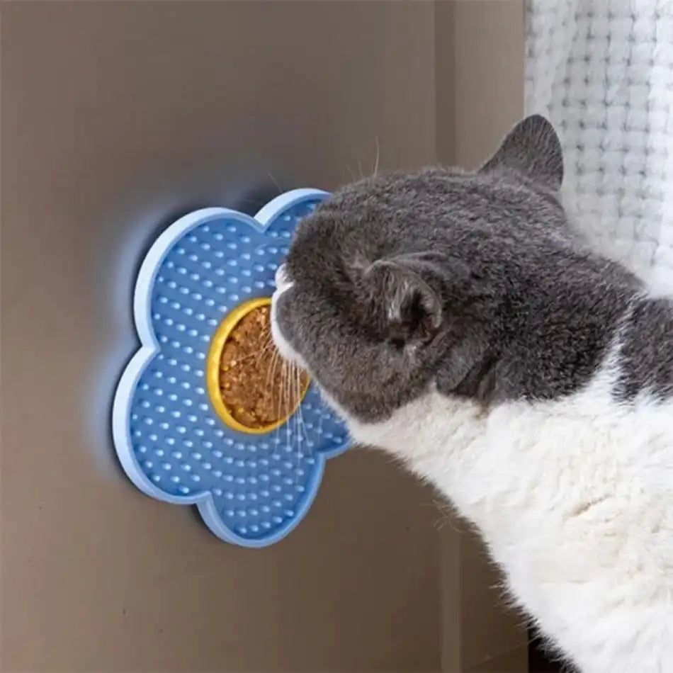 Gamelle anti glouton chat – tapis de léchage mural bleu, compatible pâtée, stimule le léchage et réduit le stress