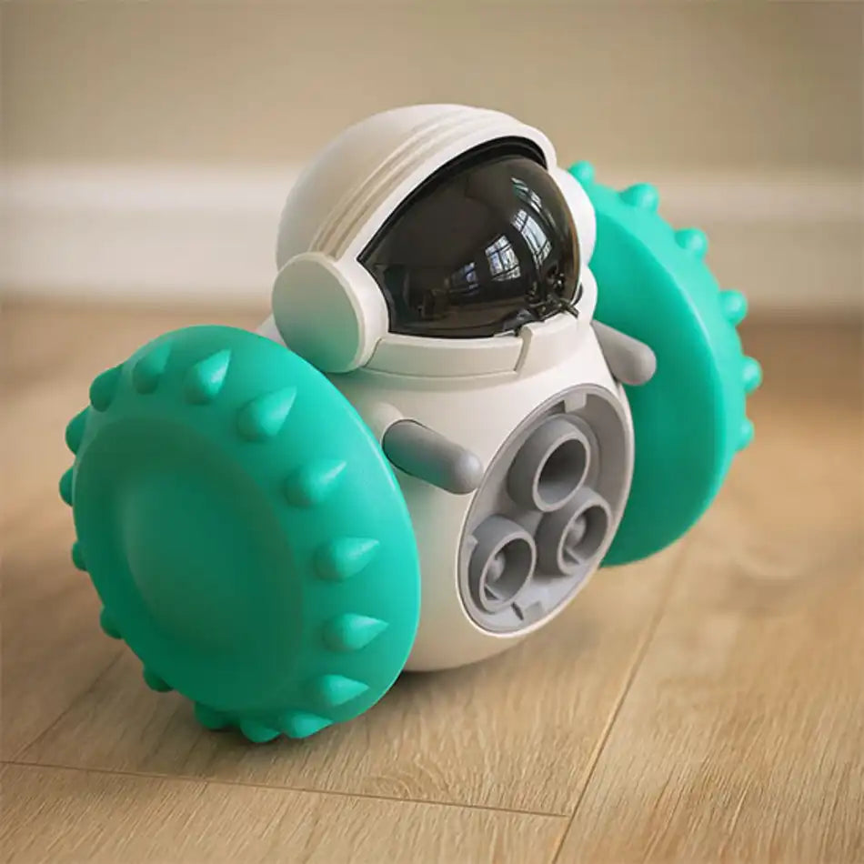 Jouet chat interactif blanc turquoise â robot distributeur de friandises pour chat dâintĂ©rieur