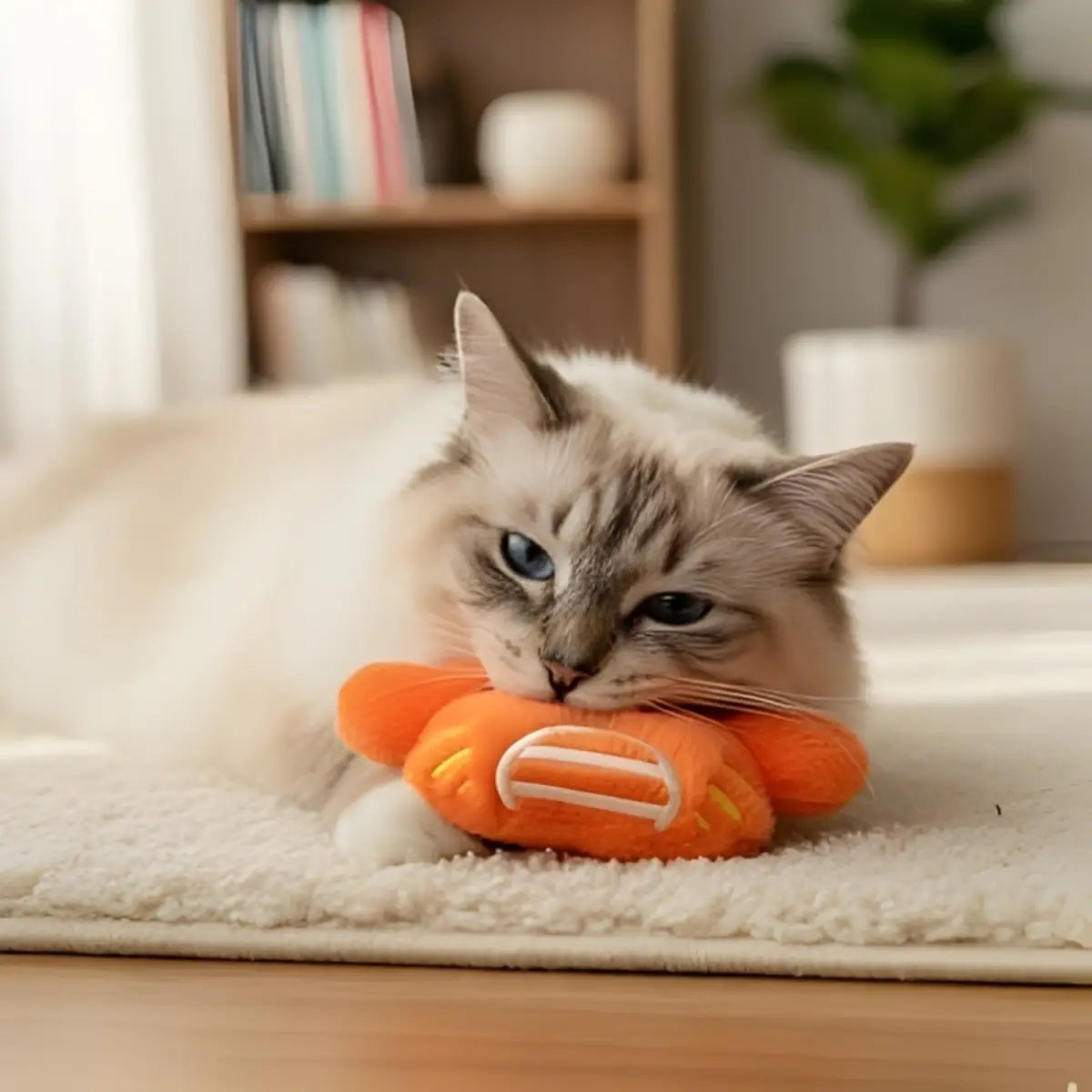 Jouet pour chat en peluche orange, idéal pour s'amuser et se détendre.
