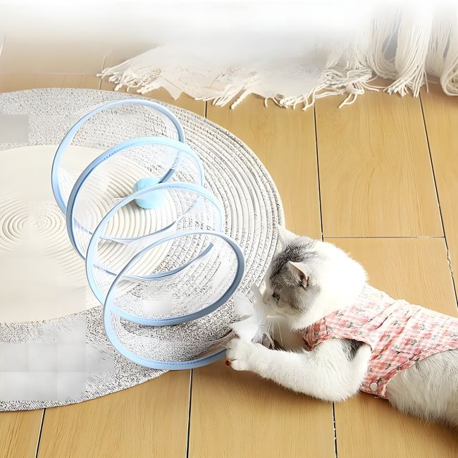 Jouet pour chat pliable en spirale bleue, filet élastique et balle pour jeu et repos