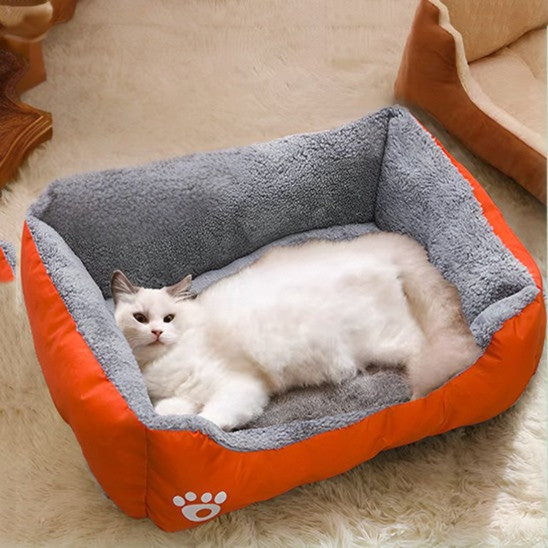 panier chat moelleux orange pour chat adulte ou senior
