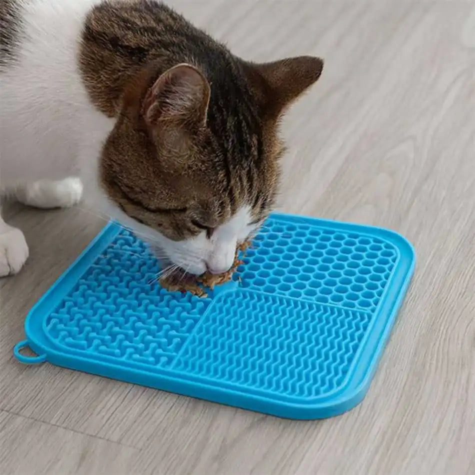 tapis de lechage pour chat bleu à quadrants, portionnage facile, wet food et croquettes
