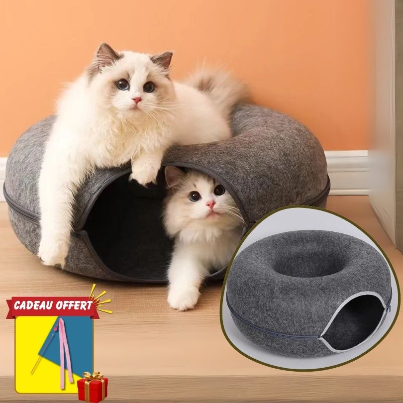 CozyDonut™ - Lit Douillet avec Tunnel Intégré pour Chats