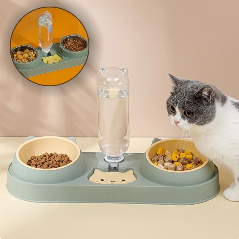 AquaMiaou™ - Distributeur d'Eau et de Nourriture 3-en-1 pour Chat