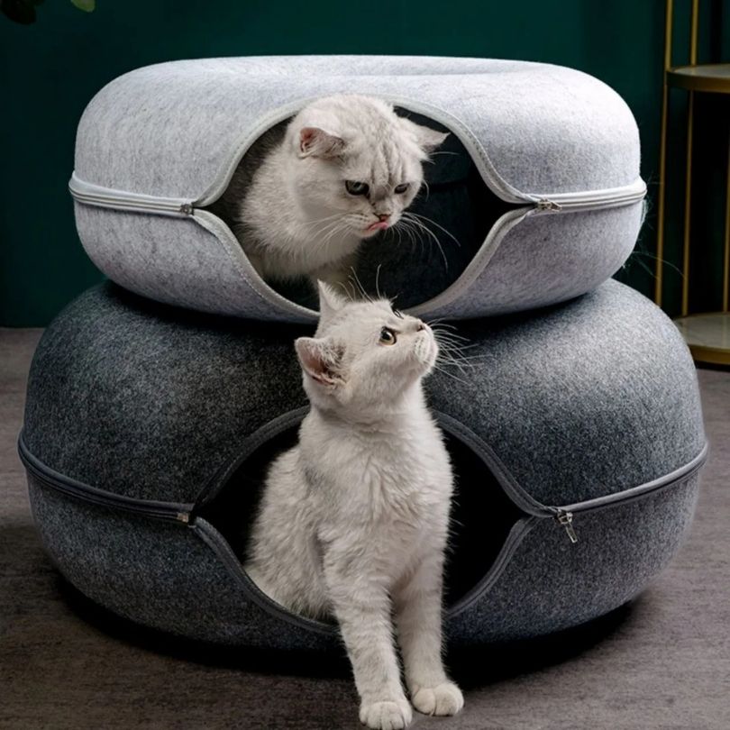 CozyDonut™ - Lit Douillet avec Tunnel Intégré pour Chats