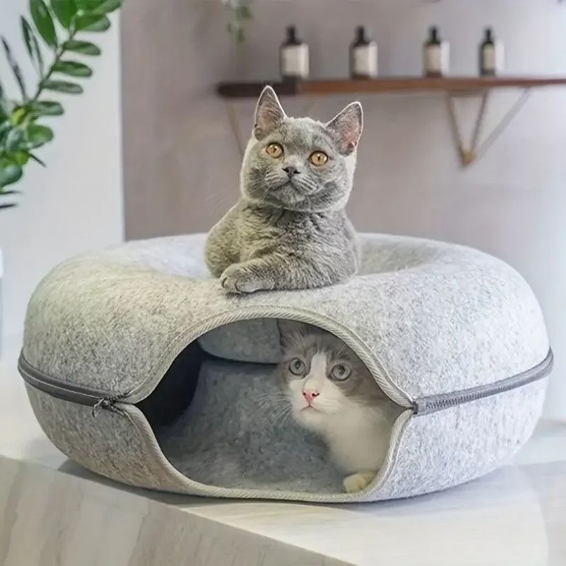 CozyDonut™ - Lit Douillet avec Tunnel Intégré pour Chats