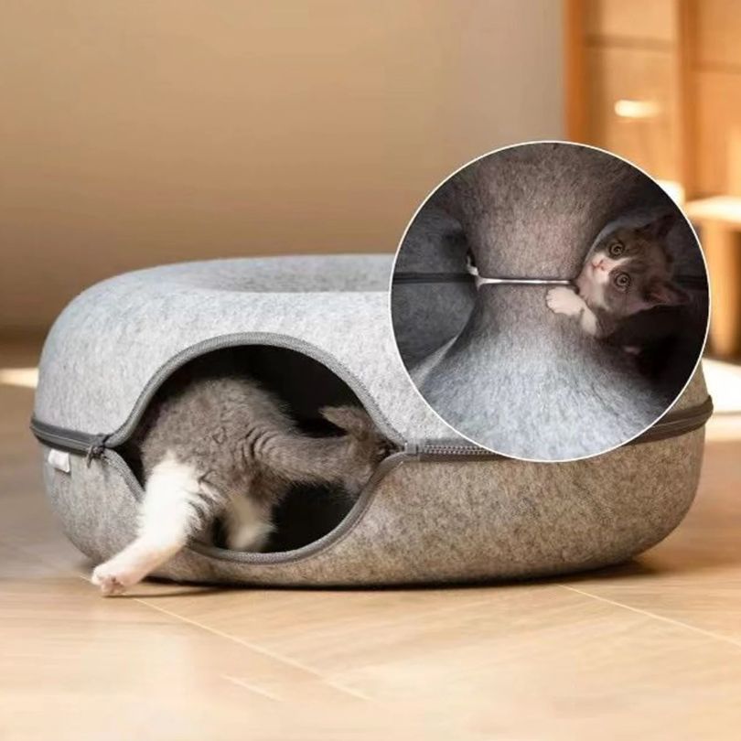 CozyDonut™ - Lit Douillet avec Tunnel Intégré pour Chats