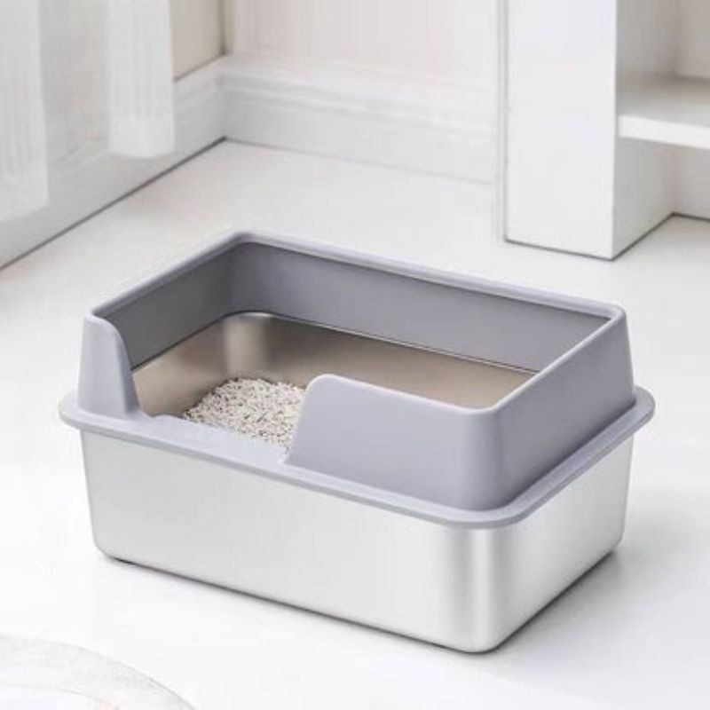Litière chat inox gris clair – design hygiénique pour chats d’intérieur