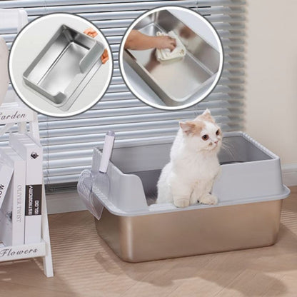 Nettoyage rapide d’un bac litière inox anti-adhésif pour chat