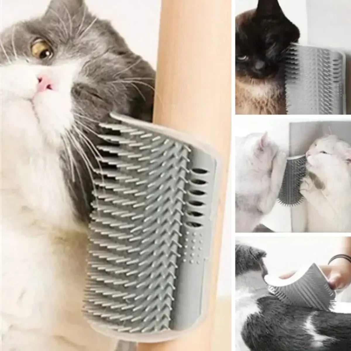 brosse à chat murale grise pour toilettage autonome des chats