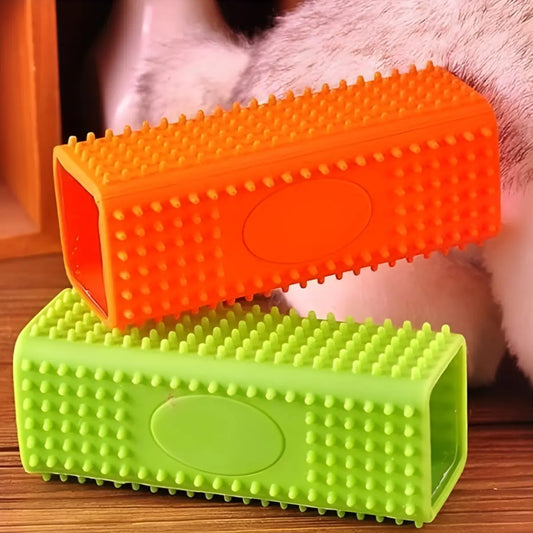 brosse à chat en silicone orange et verte pour le toilettage