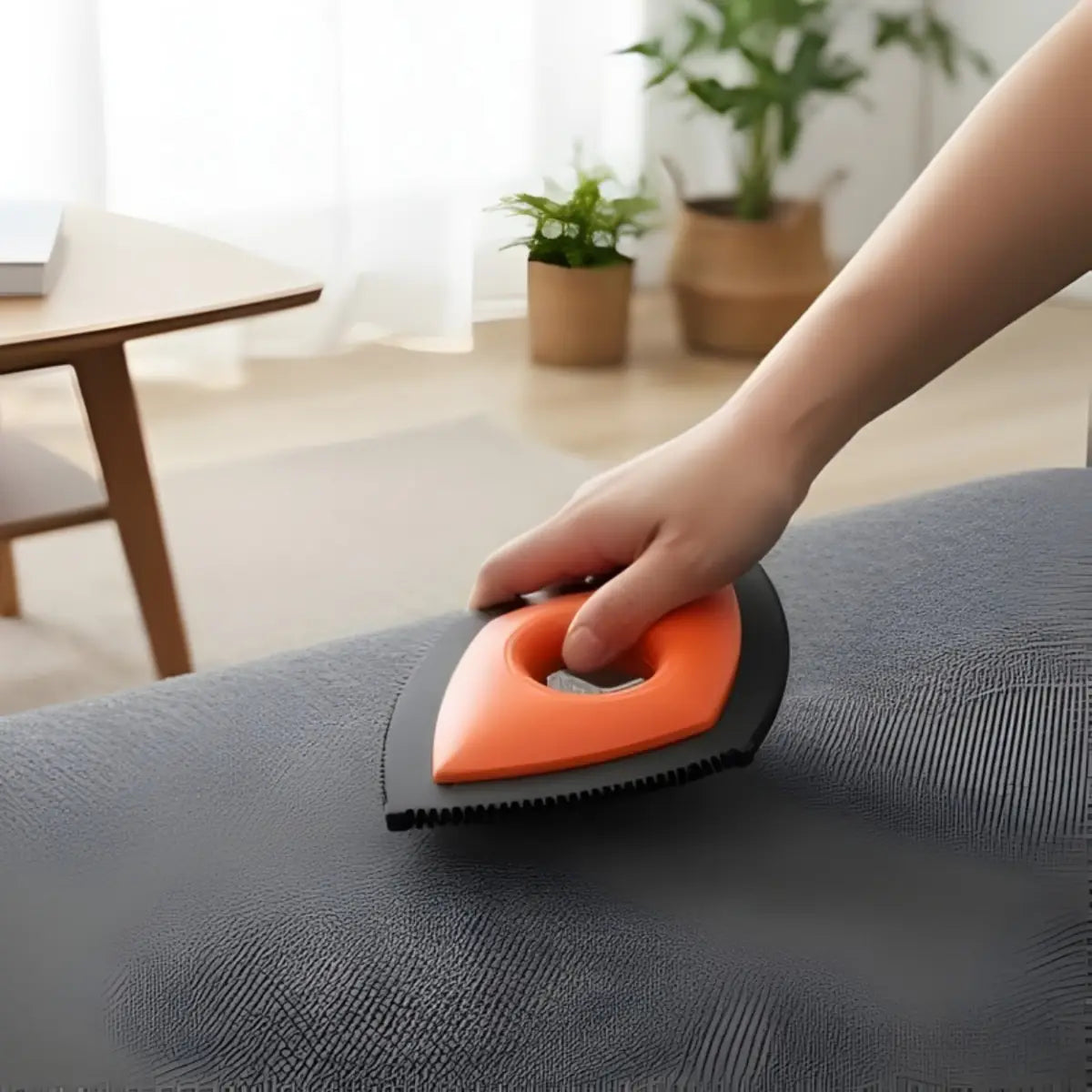 brosse anti poil chat utilisée pour nettoyer un canapé efficacement - intérieur moderne