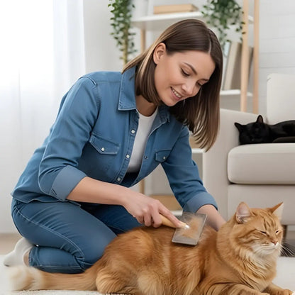 brosse chat poil long utilisée sur un chat roux pour un pelage soigné