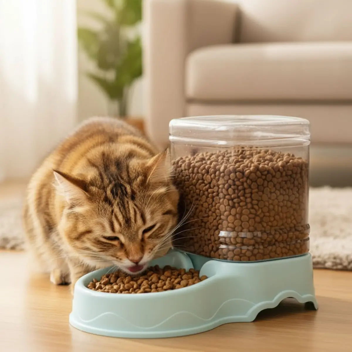 Distributeur de croquettes pour chat CasaDuo avec réservoirs d'eau et nourriture.