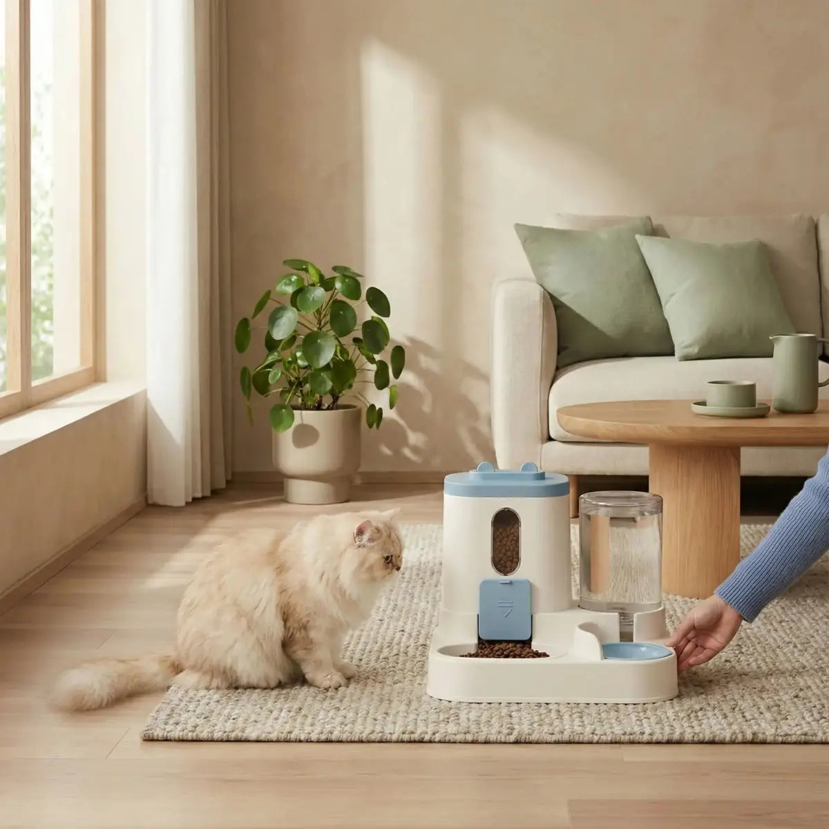 Distributeur de croquettes pour chat DuoFlow™ avec design moderne et fonctionnel.