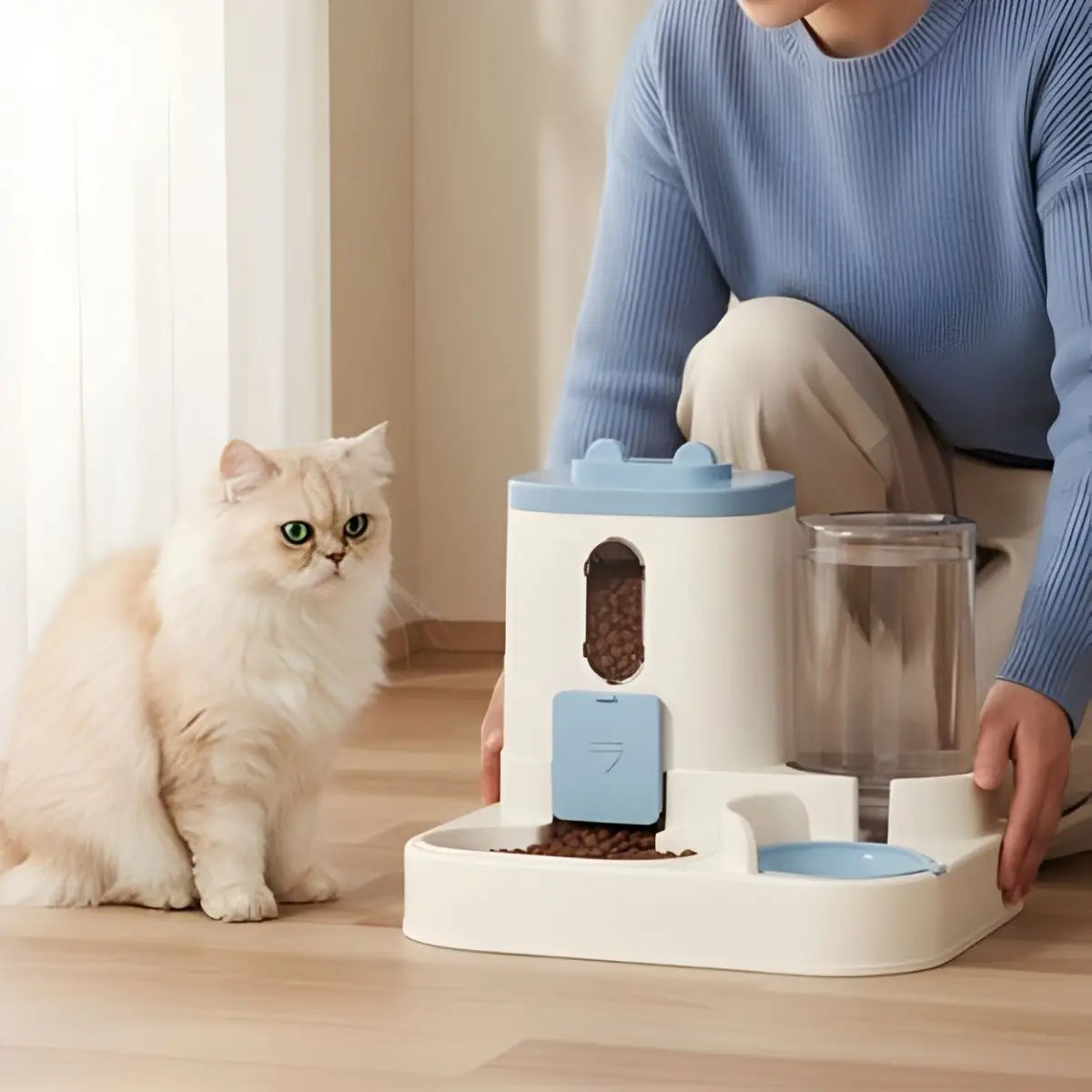 distributeur de croquettes pour chat DuoFlow avec design moderne et bol intégré - intérieur moderne