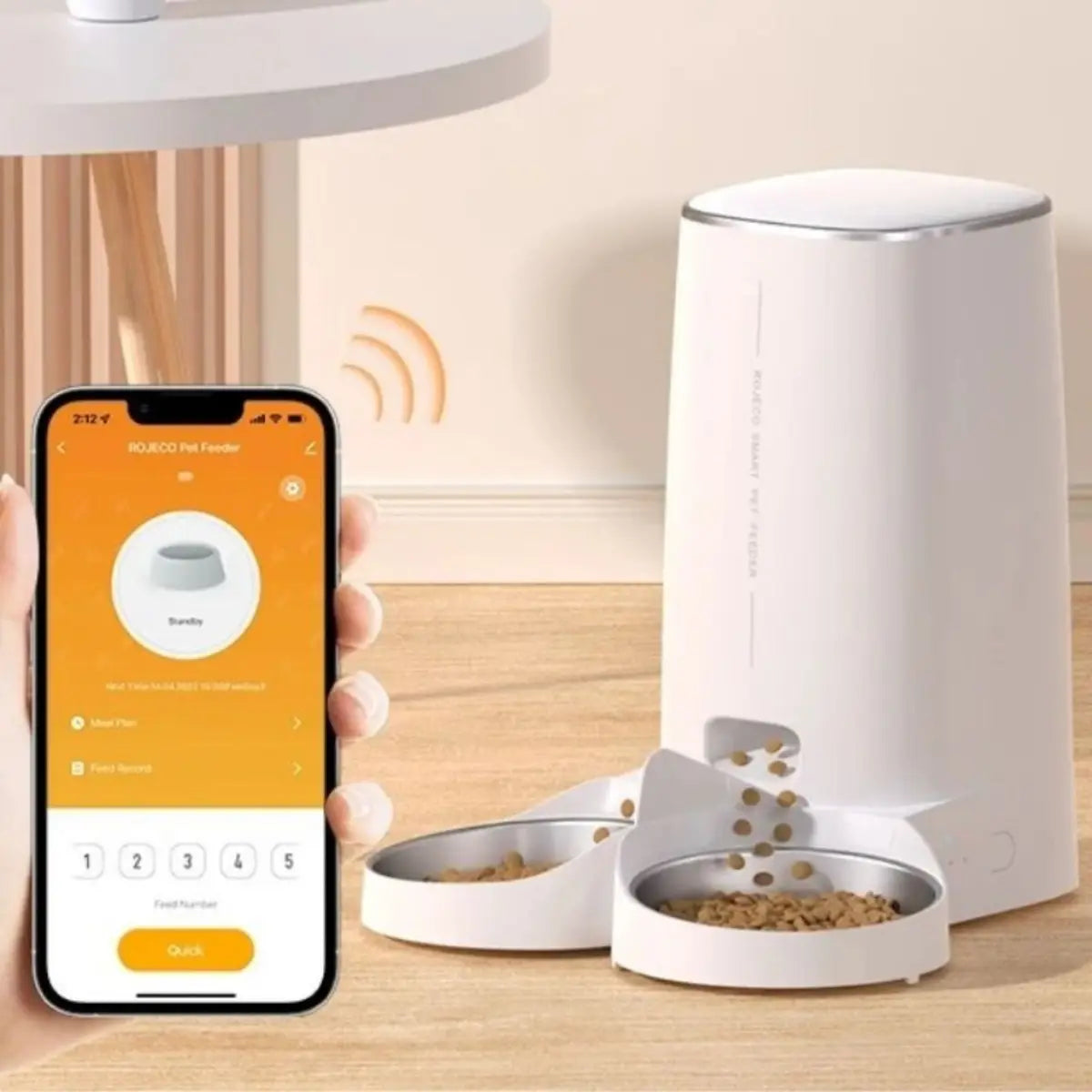 distributeur de croquettes pour chat intelligent avec contrôle via smartphone - vue latérale
