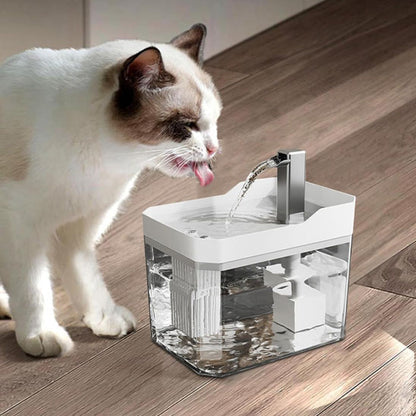 fontaine à eau pour chat blanche, réservoir transparent, flux d’eau continu