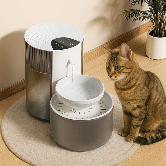 fontaine a eau chat CascadeDuo utilisée par un chat bol supérieur en cascade