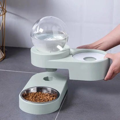 fontaine a eau chat GravityDuo avec bol pour croquettes et design moderne - vue latérale