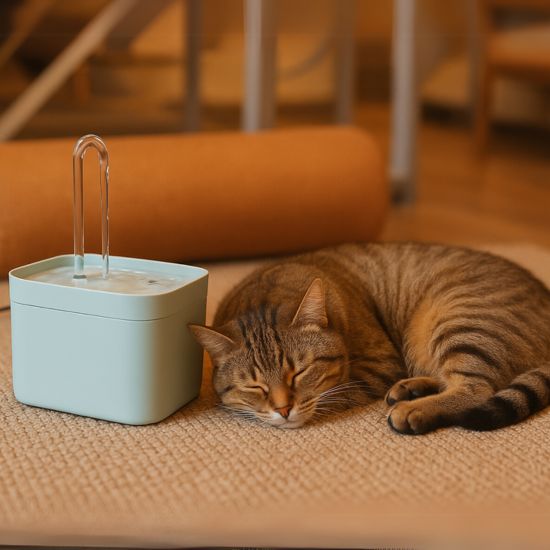 fontaine a eau chat hydroFlow tabby dormant paisiblement