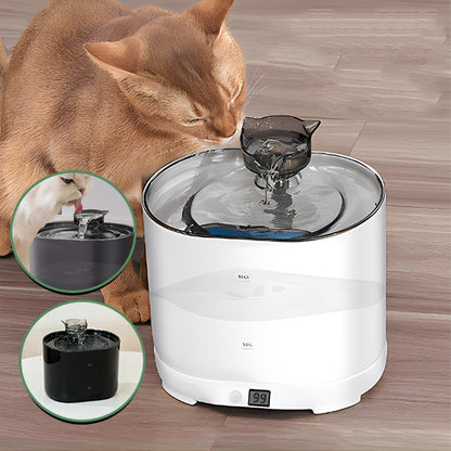 Fontaine à eau pour chat blanche avec jet en cascade et écran, incite à boire davantage