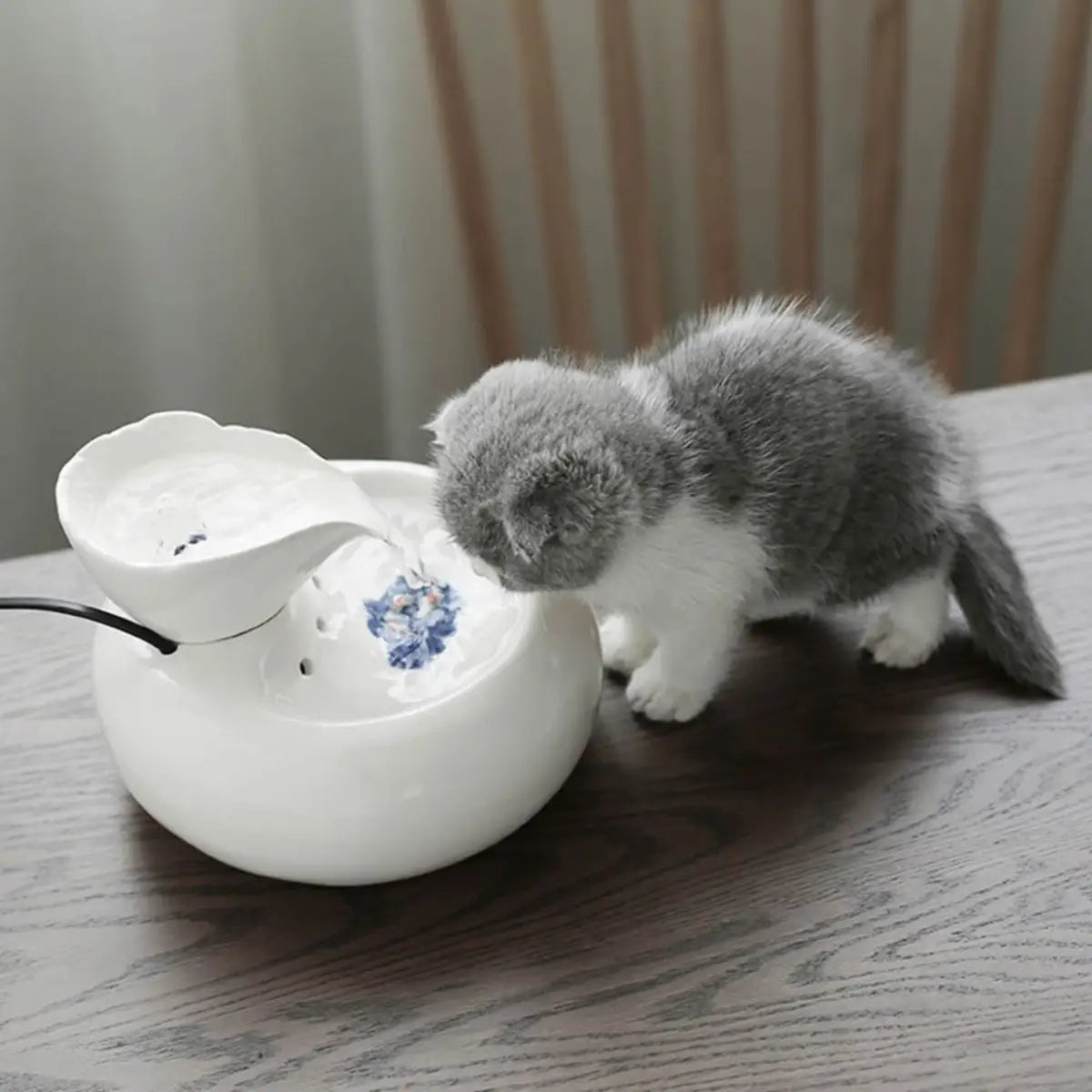 fontaine a eau pour chat ceramique avec un design élégant et un chat en train de boire