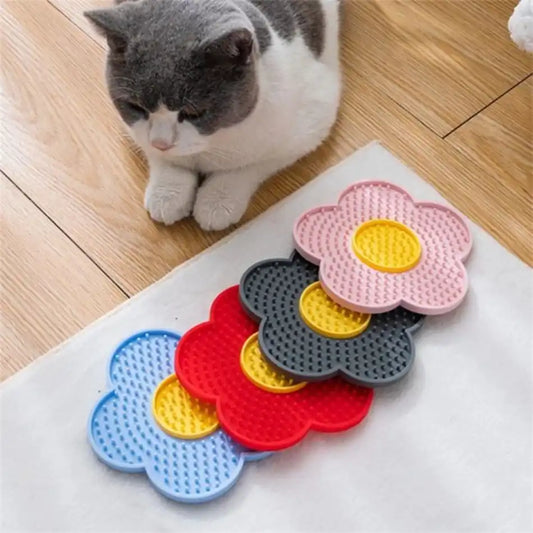 Gamelle anti glouton chat – tapis de léchage en silicone forme fleur, couleurs assorties, ralentit les repas pour meilleure digestion