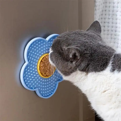 Gamelle anti glouton chat – tapis de léchage mural bleu, compatible pâtée, stimule le léchage et réduit le stress