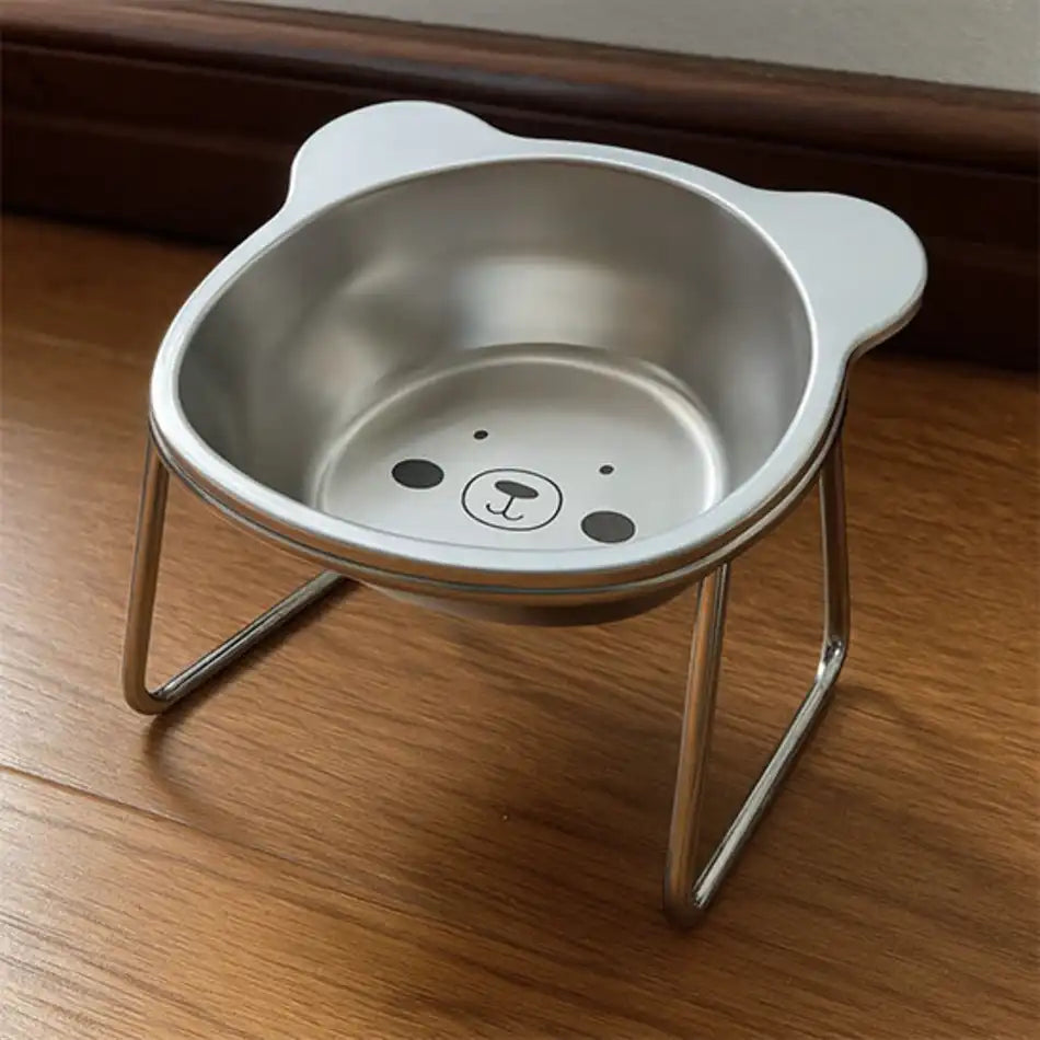 Gamelle chat surélevée en acier inoxydable, design oreilles ourson, stable et antiderapante
