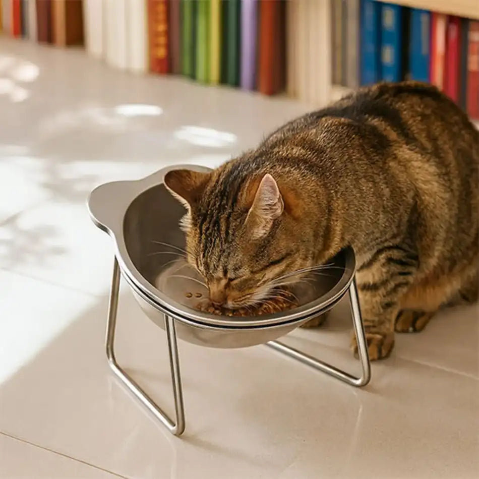 Gamelle surélevée pour chat en inox, posture naturelle et digestion plus sereine