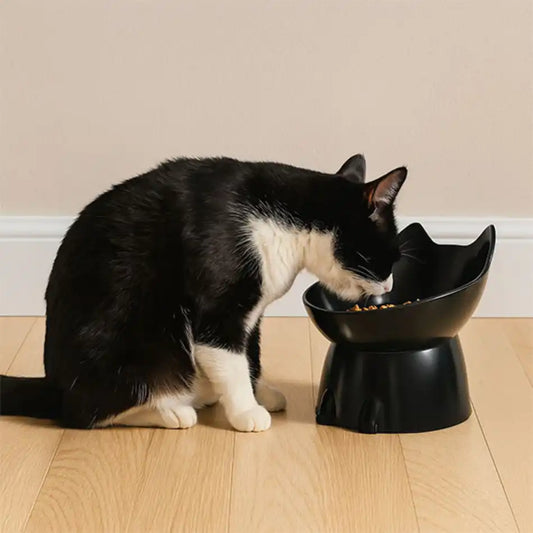 gamelle chat surélevée noire – chat mange croquettes sans tension cervicale