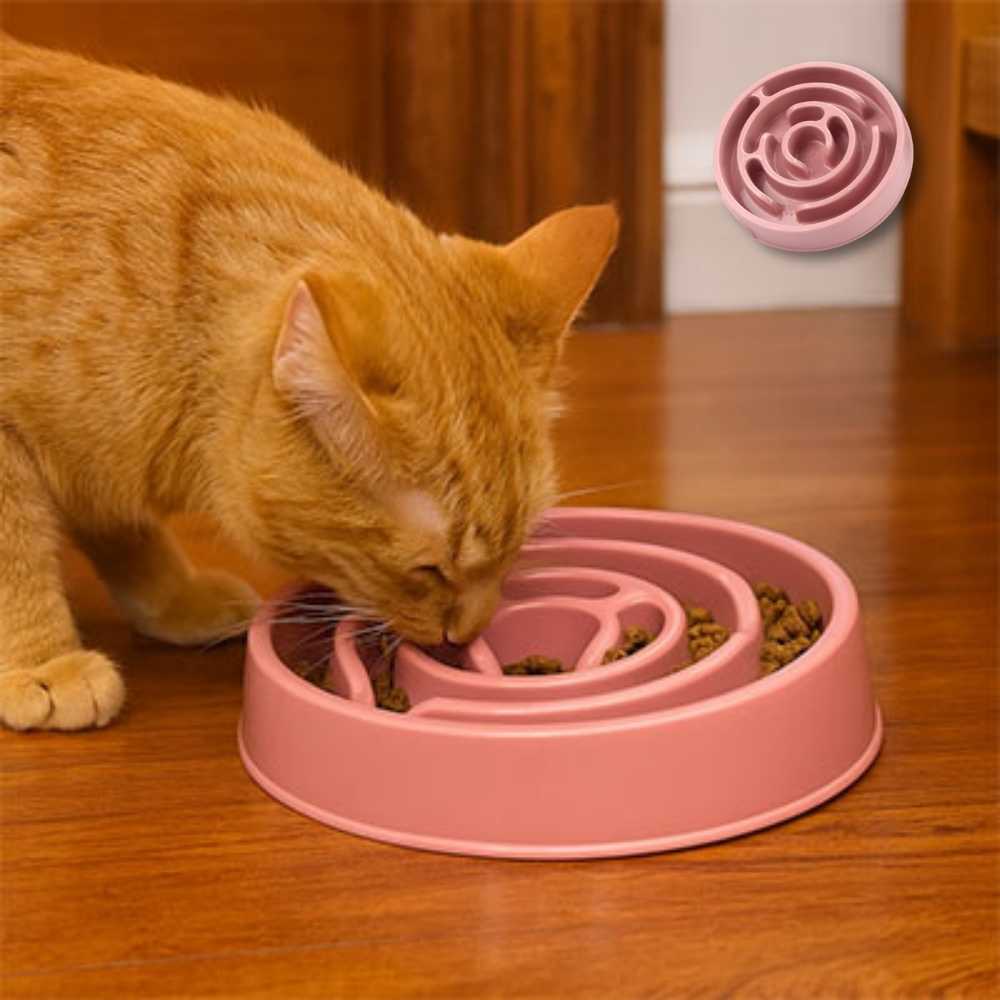 Gamelle pour chat CroqLento™ rose avec design circulaire anti glouton