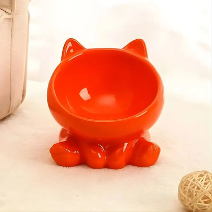 gamelle pour chat Cutie en ceramique orange brillant, bol incline anti-renversement.
