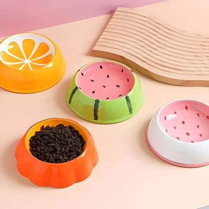 Gamelle Pour Chat colorée en forme de fruits, idéale pour nourriture ou eau.
