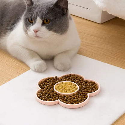 Gamelle pour chat – tapis de léchage rose, mix croquettes et pâtée, alimentation lente et propre