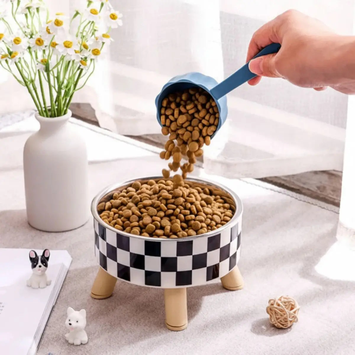 gamelle pour chat WhiskerZen double bol avec insert inox amovible, pieds stables.