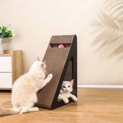 griffoir chat carton design moderne pour chats avec espace de jeu intégré - fond neutre