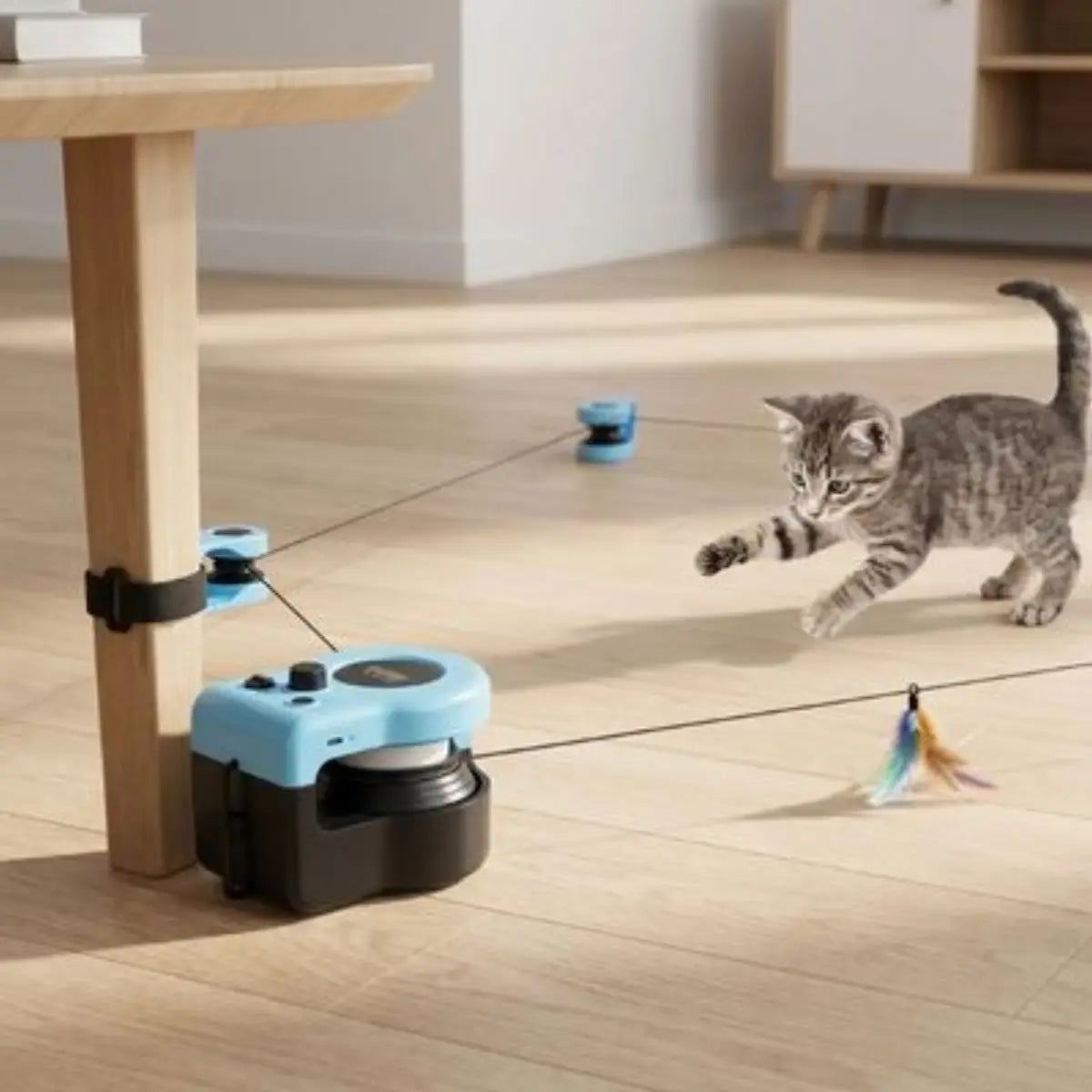jouet chat interactif MiaouMotion™ avec plumeau pour stimuler le jeu du chat.