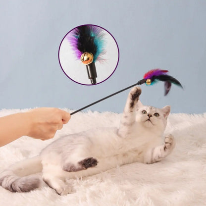 jouet pour chat avec baguette et plumes colorées, idéal pour divertir votre félin