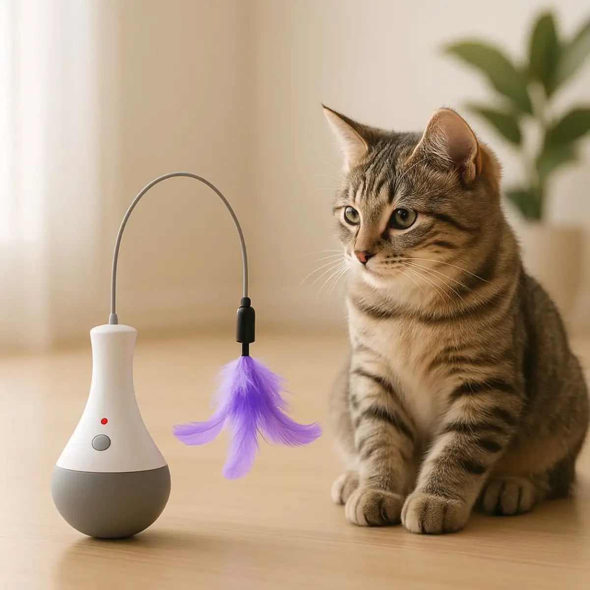 jouet pour chat interactif GyroChat™ avec plumes violettes et design moderne
