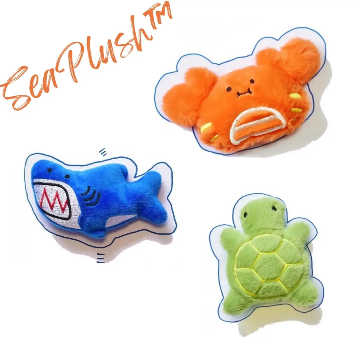 Jouet pour chat SeaPlush en forme d'animaux marins colorés, idéal pour jouer.