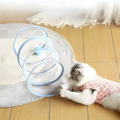 Jouet pour chat pliable en spirale bleue, filet élastique et balle pour jeu et repos