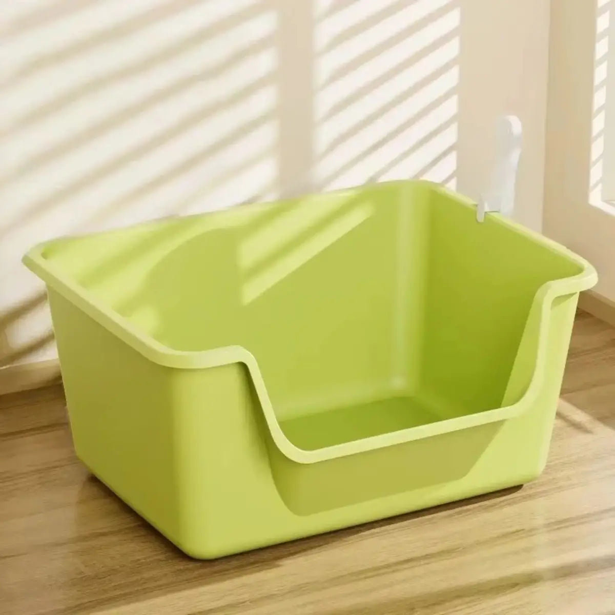 litiere chat avec hautes parois en plastique vert pour plus de propreté - ambiance cosy