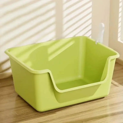 litiere chat avec hautes parois en plastique vert pour plus de propreté - ambiance cosy
