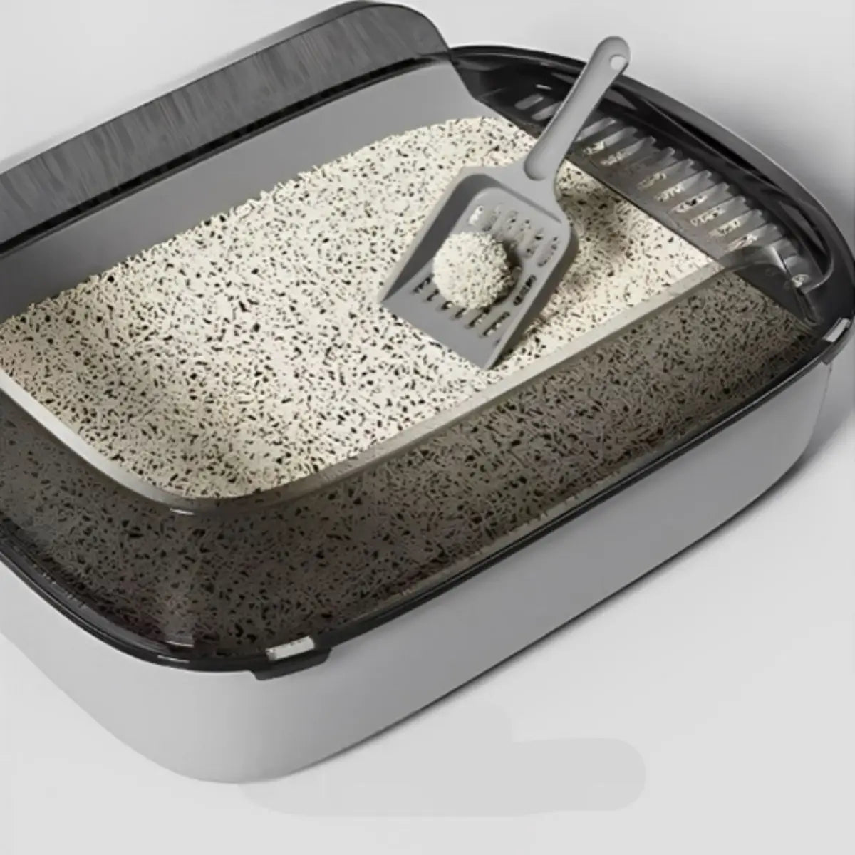 litiere chat Serenity avec design pratique et pelle incluse pour un nettoyage facile