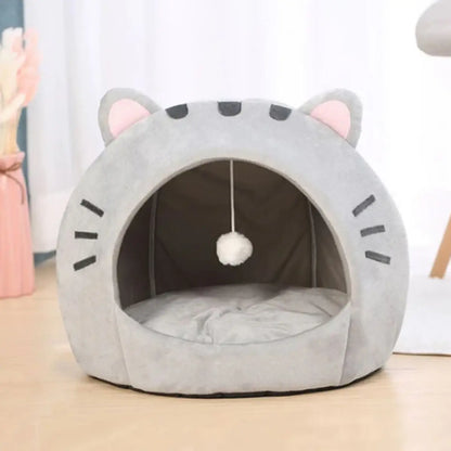niche pour chat confortable en forme de tête de chat avec coussin moelleux
